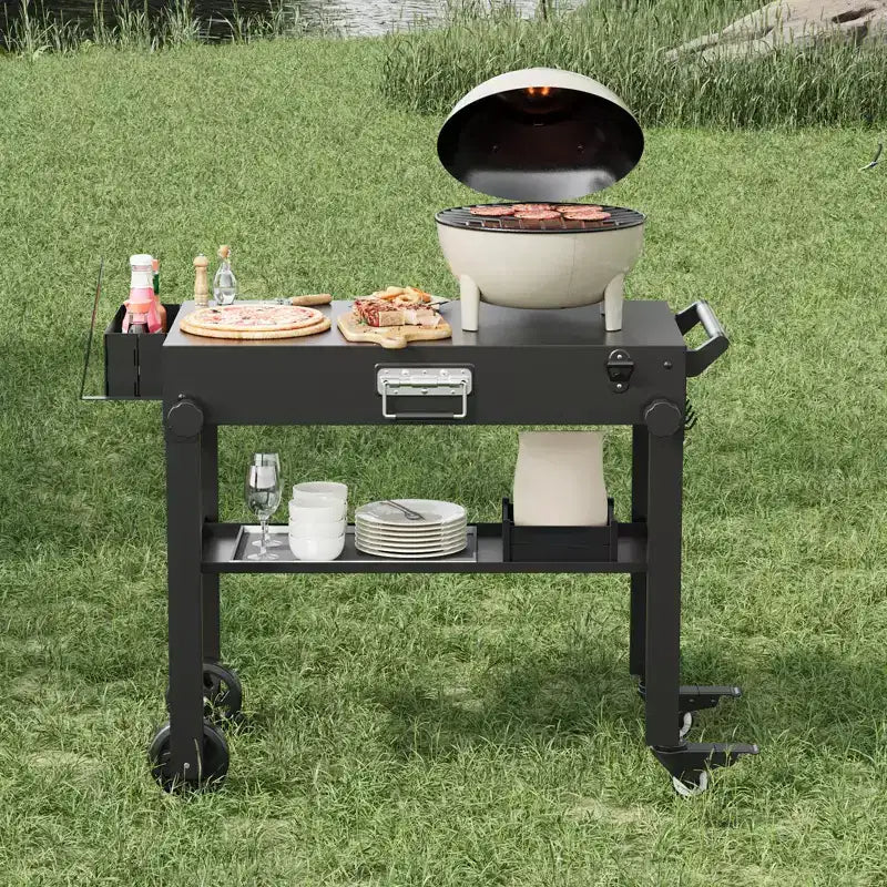 Chariot de desserte pour barbecue d'extérieur, Table de barbecue d'extérieur 440 LBS, Support de plancha 31x17 po, Chariot pliant portable avec roues