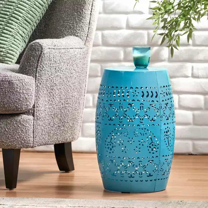 Table d'appoint sculpturale en métal, avec découpes en dentelle, pour patio, jardin, salon, arrière-cour, 12,25*12,25*18