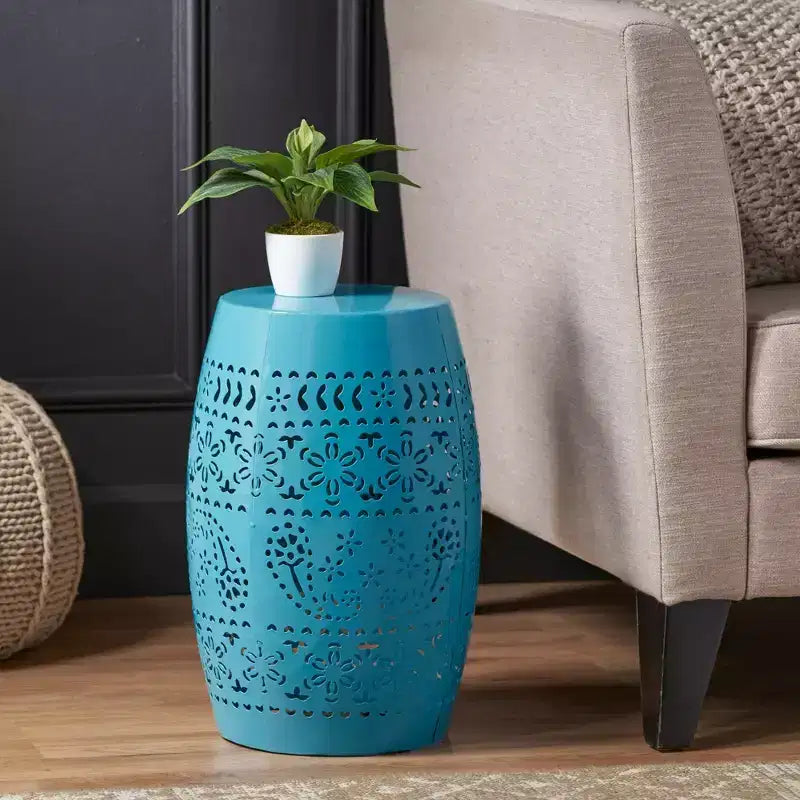 Table d'appoint sculpturale en métal, avec découpes en dentelle, pour patio, jardin, salon, arrière-cour, 12,25*12,25*18
