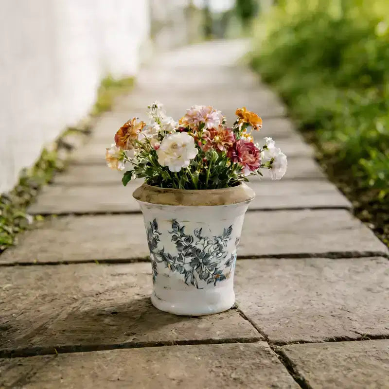Lot de 2 jardinières florales en céramique de style européen vintage pour dessus de table, étagère ou décoration intérieure, blanc et noir, 7.1*7.1*6.7