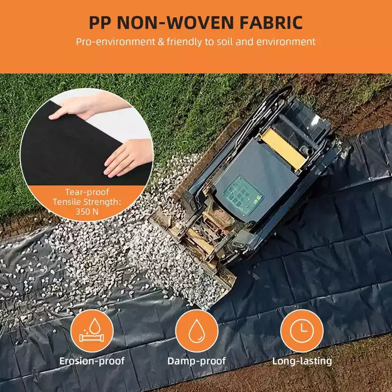 Tissu Géotextile Robuste (1,22mx30,5m) pour la Stabilisation d'Allées, les Drains Français et le Contrôle de l'Érosion, Sous-Couche de Qualité Professionnelle