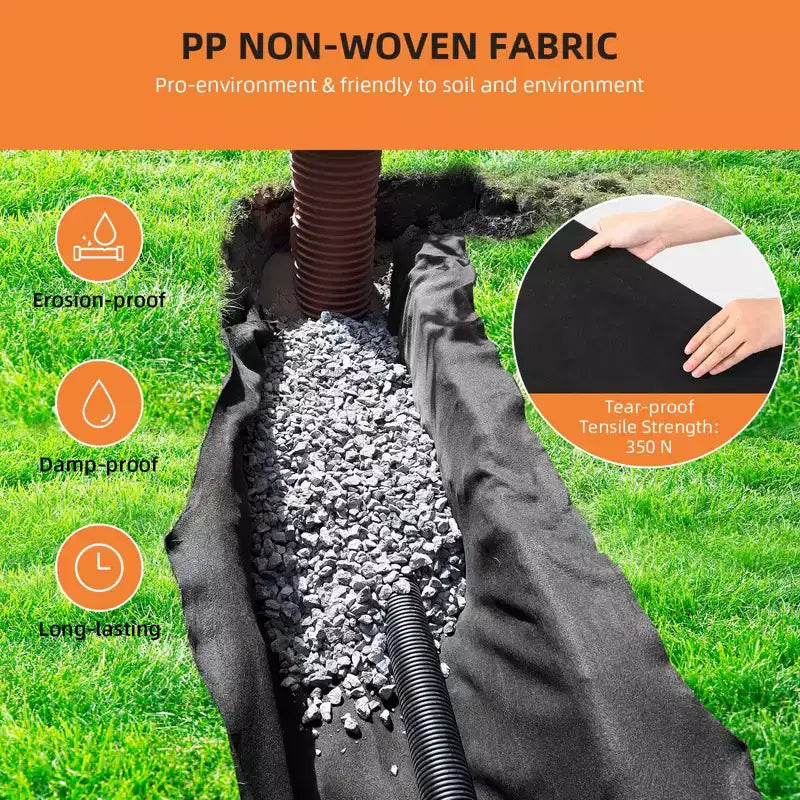 Tissu Géotextile Robuste (1,22mx30,5m) pour la Stabilisation d'Allées, les Drains Français et le Contrôle de l'Érosion, Sous-Couche de Qualité Professionnelle