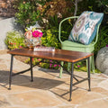 Christopher Knight Home Gabriel Modern Patio Rectangle Acacia Wood and Iron Coffee Table with Angled Tubular Legs