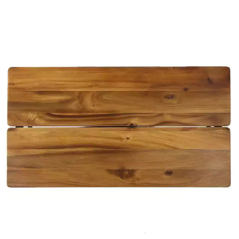 Table basse rectangulaire de patio moderne en bois d'acacia et fer avec pieds tubulaires inclinés