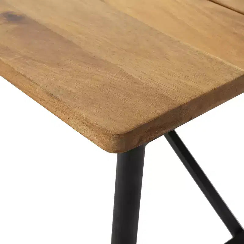 Table basse rectangulaire de patio moderne en bois d'acacia et fer avec pieds tubulaires inclinés