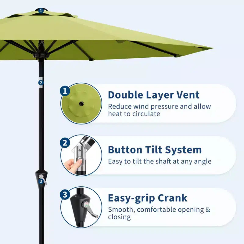 Parasol de Patio 10FT - Parasol d'extérieur avec manivelle fluide, bouton poussoir d'inclinaison et 8 baleines robustes, protection imperméable pour piscine, terrasse, jardin