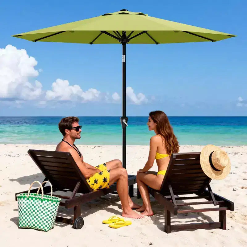 Parasol de Patio 10FT - Parasol d'extérieur avec manivelle fluide, bouton poussoir d'inclinaison et 8 baleines robustes, protection imperméable pour piscine, terrasse, jardin