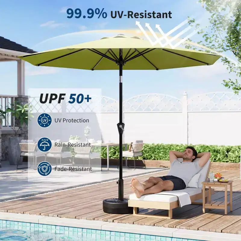 Parasol de Patio 10FT - Parasol d'extérieur avec manivelle fluide, bouton poussoir d'inclinaison et 8 baleines robustes, protection imperméable pour piscine, terrasse, jardin