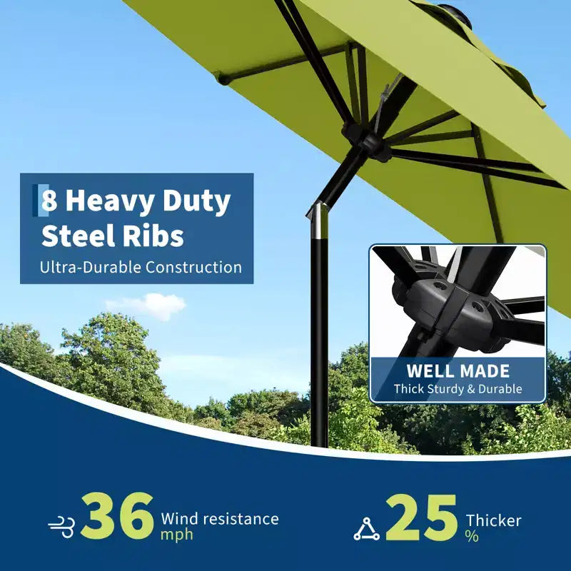Parasol de Patio 10FT - Parasol d'extérieur avec manivelle fluide, bouton poussoir d'inclinaison et 8 baleines robustes, protection imperméable pour piscine, terrasse, jardin