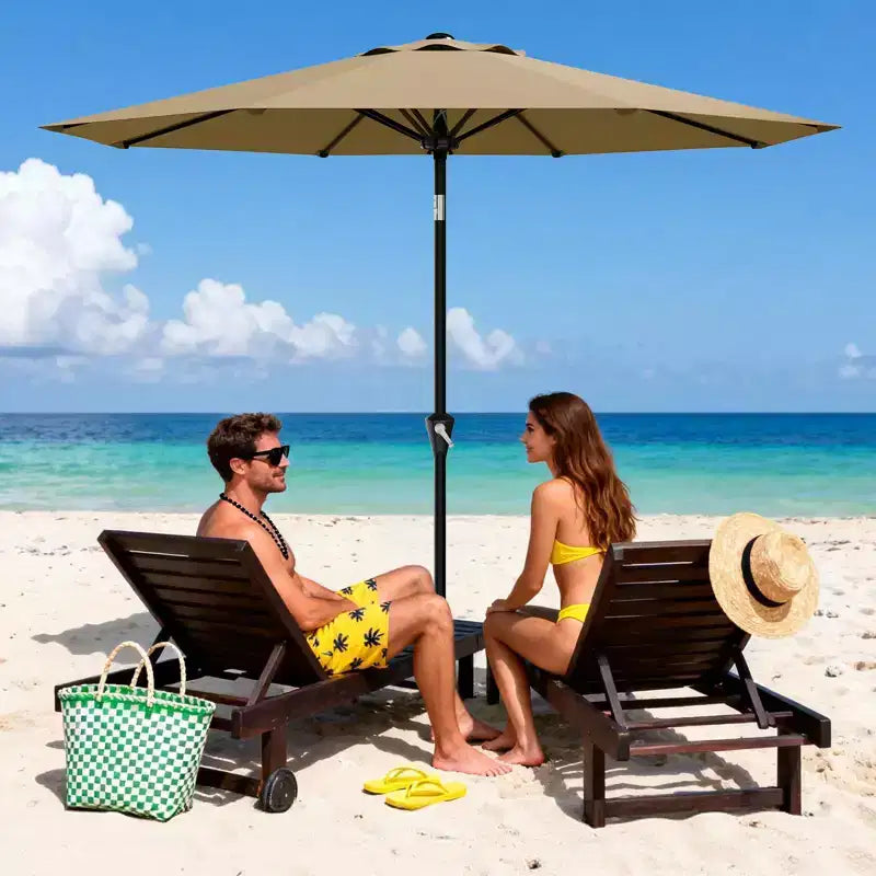 Parasol de Patio 10FT - Parasol d'extérieur avec manivelle fluide, bouton poussoir d'inclinaison et 8 baleines robustes, protection imperméable pour piscine, terrasse, jardin