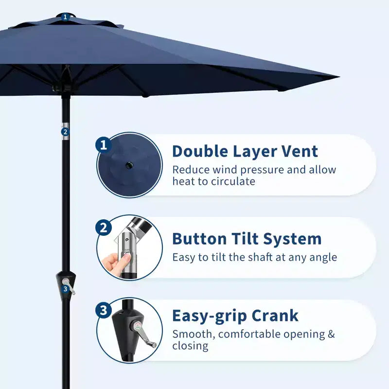 Parasol de Patio 10FT - Parasol d'extérieur avec manivelle fluide, bouton poussoir d'inclinaison et 8 baleines robustes, protection imperméable pour piscine, terrasse, jardin