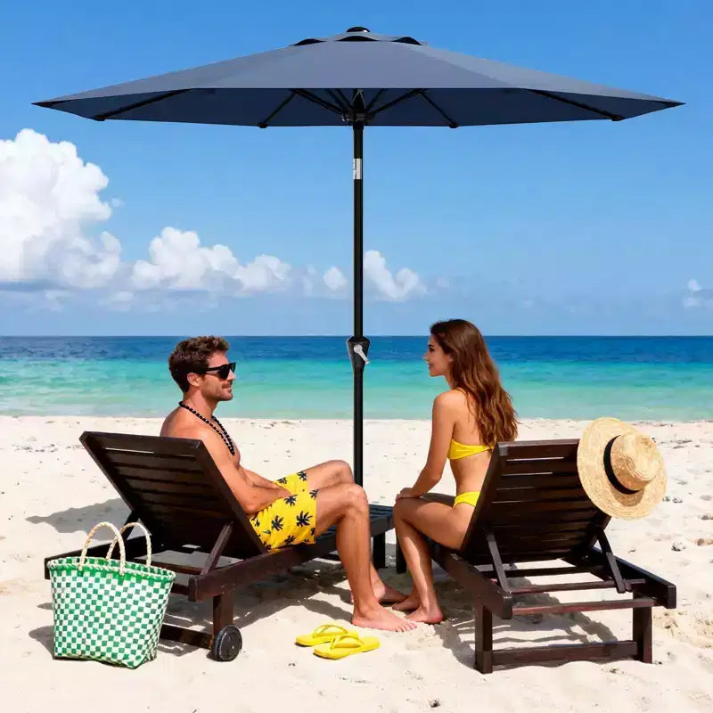 Parasol de Patio 10FT - Parasol d'extérieur avec manivelle fluide, bouton poussoir d'inclinaison et 8 baleines robustes, protection imperméable pour piscine, terrasse, jardin