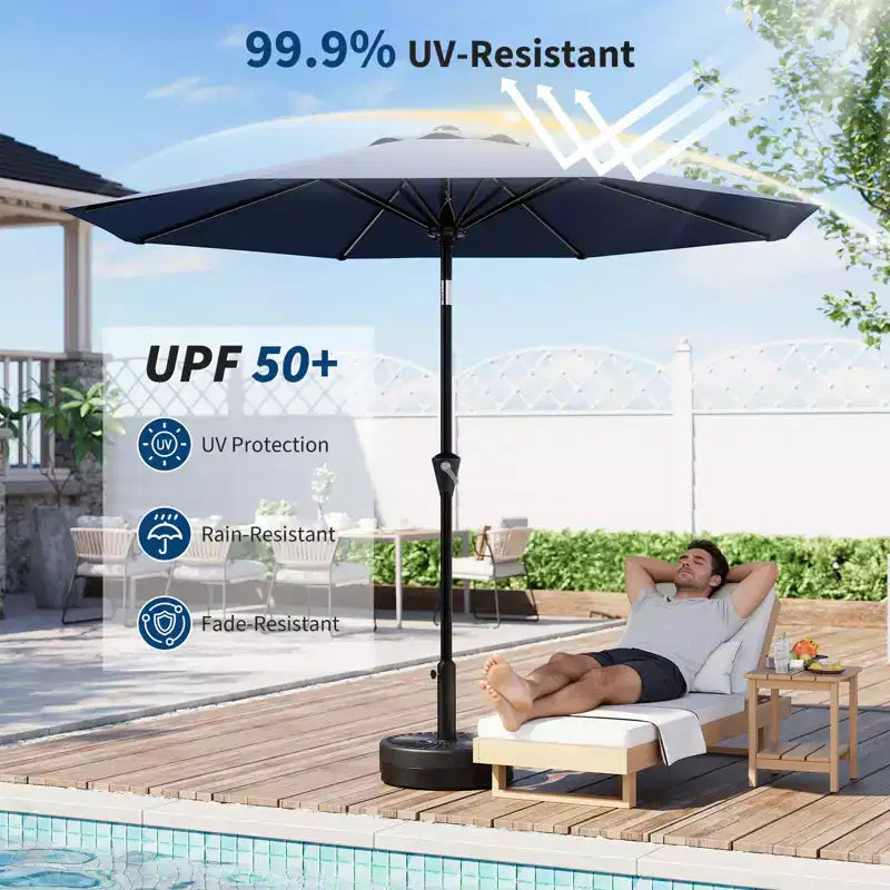 Parasol de Patio 10FT - Parasol d'extérieur avec manivelle fluide, bouton poussoir d'inclinaison et 8 baleines robustes, protection imperméable pour piscine, terrasse, jardin