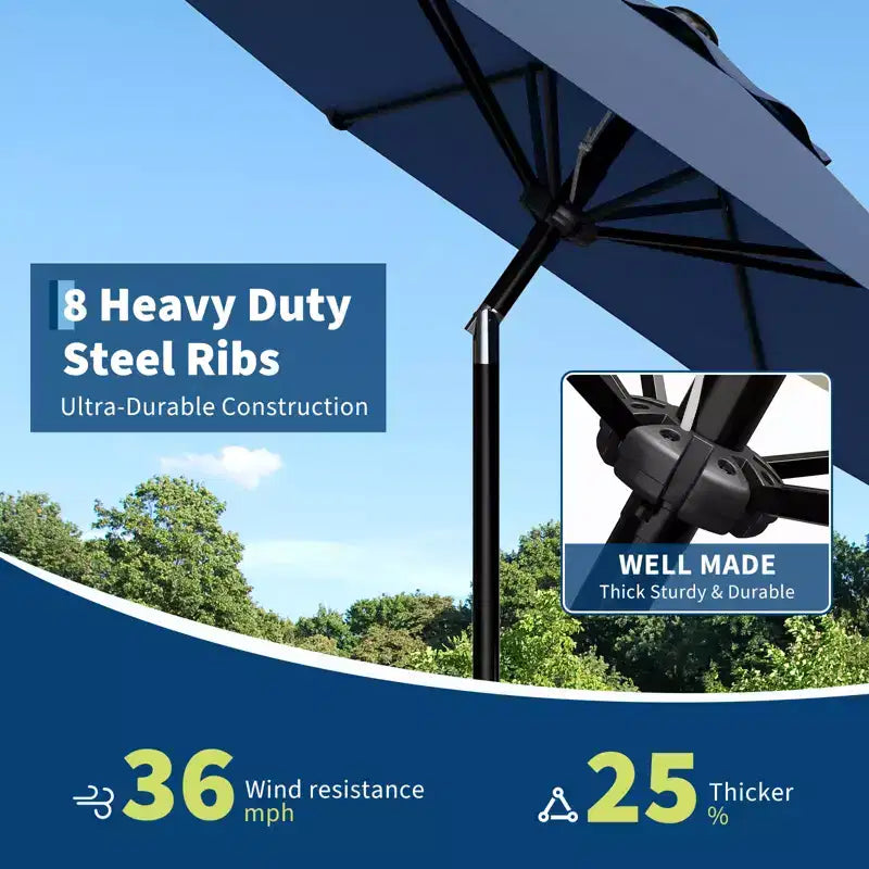 Parasol de Patio 10FT - Parasol d'extérieur avec manivelle fluide, bouton poussoir d'inclinaison et 8 baleines robustes, protection imperméable pour piscine, terrasse, jardin