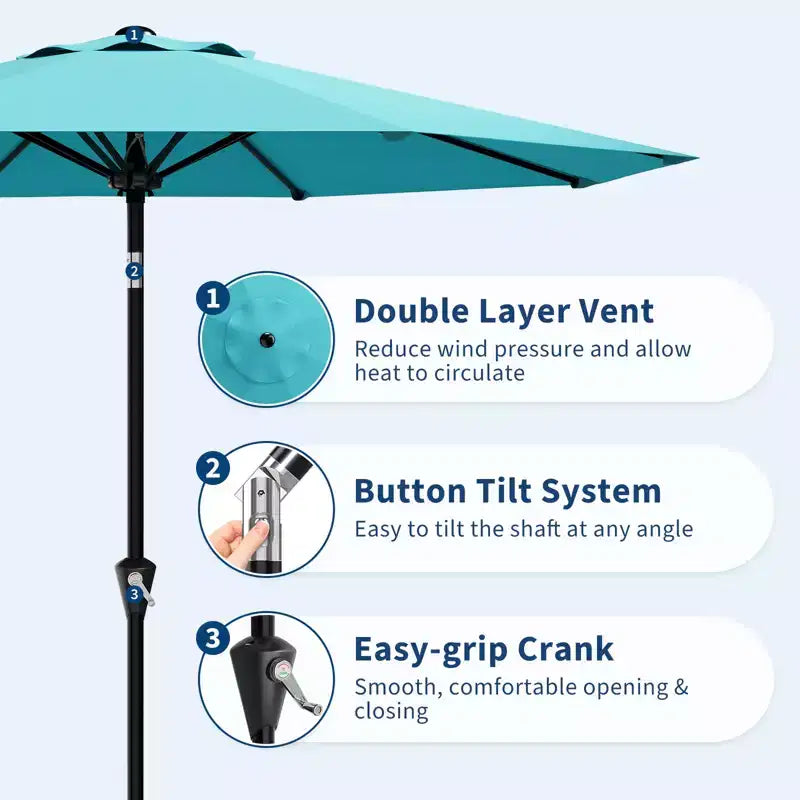 Parasol de Patio 10FT - Parasol d'extérieur avec manivelle fluide, bouton poussoir d'inclinaison et 8 baleines robustes, protection imperméable pour piscine, terrasse, jardin