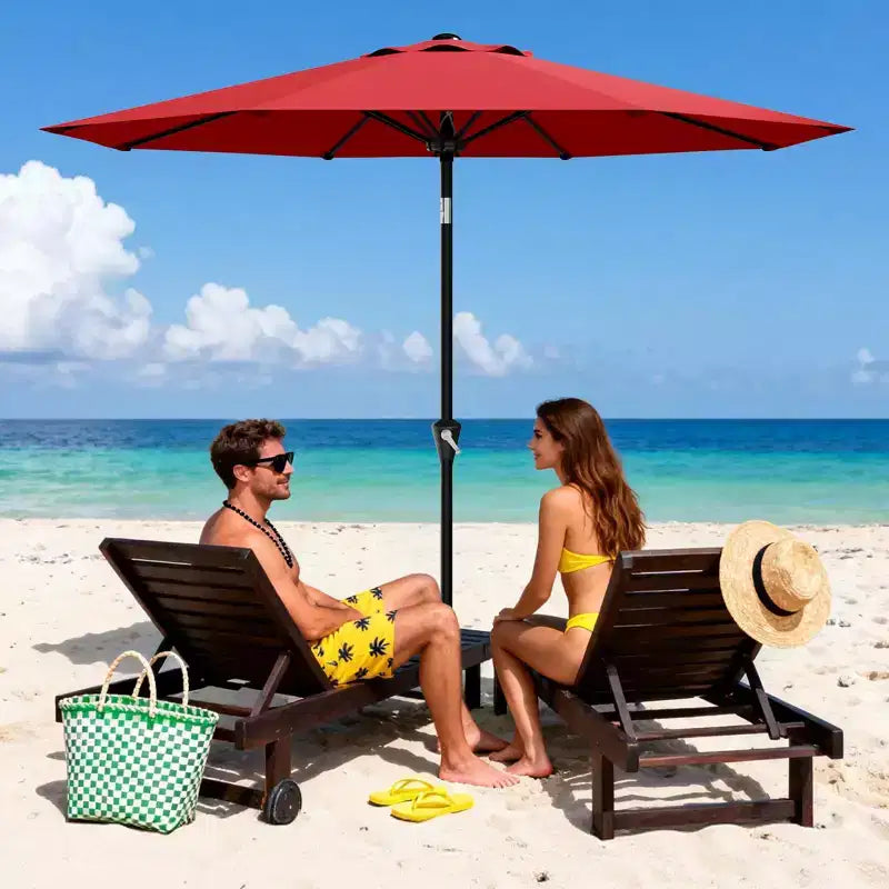 Parasol de Patio 10FT - Parasol d'extérieur avec manivelle fluide, bouton poussoir d'inclinaison et 8 baleines robustes, protection imperméable pour piscine, terrasse, jardin