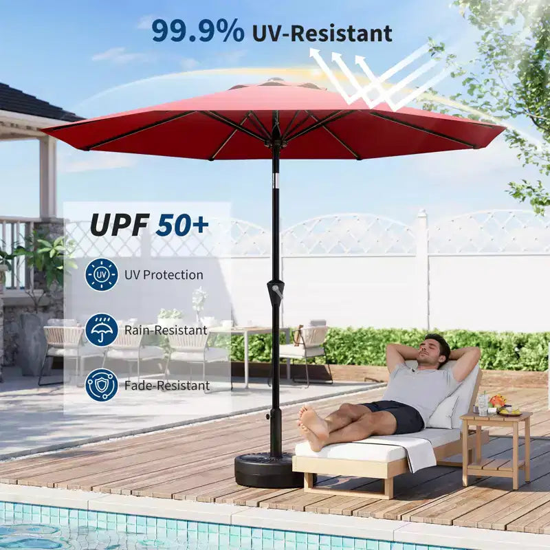 Parasol de Patio 10FT - Parasol d'extérieur avec manivelle fluide, bouton poussoir d'inclinaison et 8 baleines robustes, protection imperméable pour piscine, terrasse, jardin