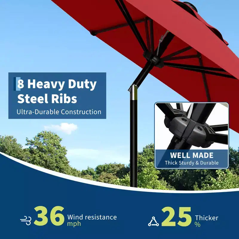 Parasol de Patio 10FT - Parasol d'extérieur avec manivelle fluide, bouton poussoir d'inclinaison et 8 baleines robustes, protection imperméable pour piscine, terrasse, jardin