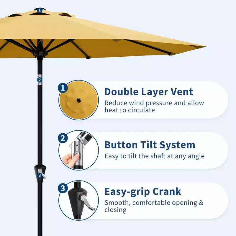 Parasol de Patio 10FT - Parasol d'extérieur avec manivelle fluide, bouton poussoir d'inclinaison et 8 baleines robustes, protection imperméable pour piscine, terrasse, jardin