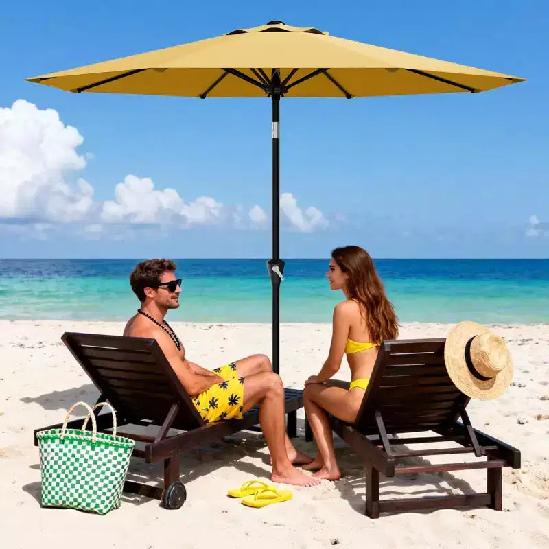 Parasol de Patio 10FT - Parasol d'extérieur avec manivelle fluide, bouton poussoir d'inclinaison et 8 baleines robustes, protection imperméable pour piscine, terrasse, jardin