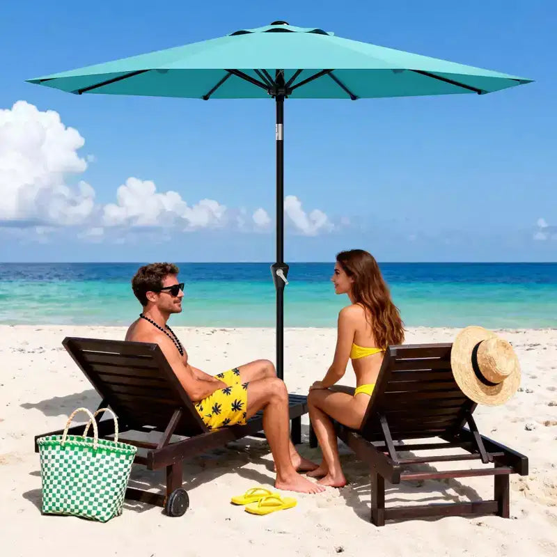 Parasol de Patio 10FT - Parasol d'extérieur avec manivelle fluide, bouton poussoir d'inclinaison et 8 baleines robustes, protection imperméable pour piscine, terrasse, jardin