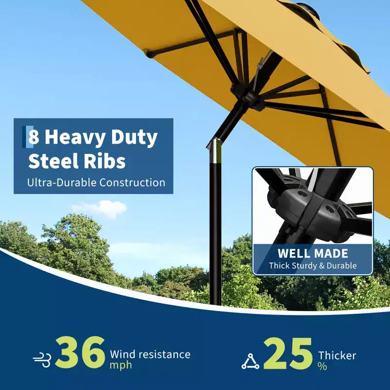 Parasol de Patio 10FT - Parasol d'extérieur avec manivelle fluide, bouton poussoir d'inclinaison et 8 baleines robustes, protection imperméable pour piscine, terrasse, jardin