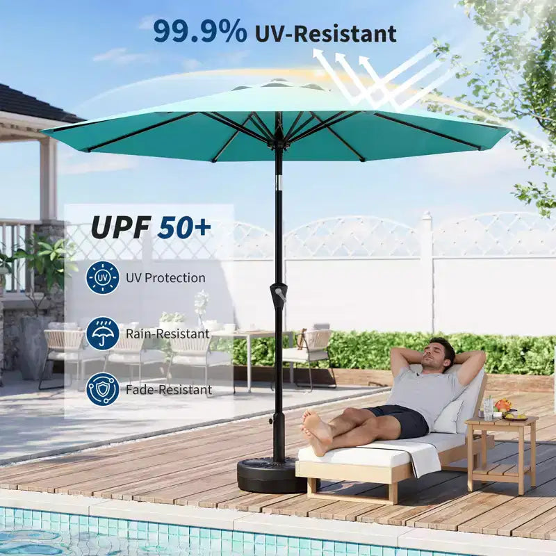 Parasol de Patio 10FT - Parasol d'extérieur avec manivelle fluide, bouton poussoir d'inclinaison et 8 baleines robustes, protection imperméable pour piscine, terrasse, jardin