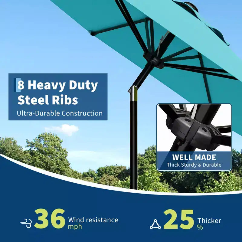 Parasol de Patio 10FT - Parasol d'extérieur avec manivelle fluide, bouton poussoir d'inclinaison et 8 baleines robustes, protection imperméable pour piscine, terrasse, jardin