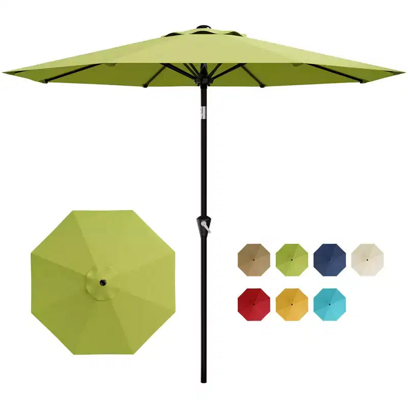 Parasol de Patio 10FT - Parasol d'extérieur avec manivelle fluide, bouton poussoir d'inclinaison et 8 baleines robustes, protection imperméable pour piscine, terrasse, jardin
