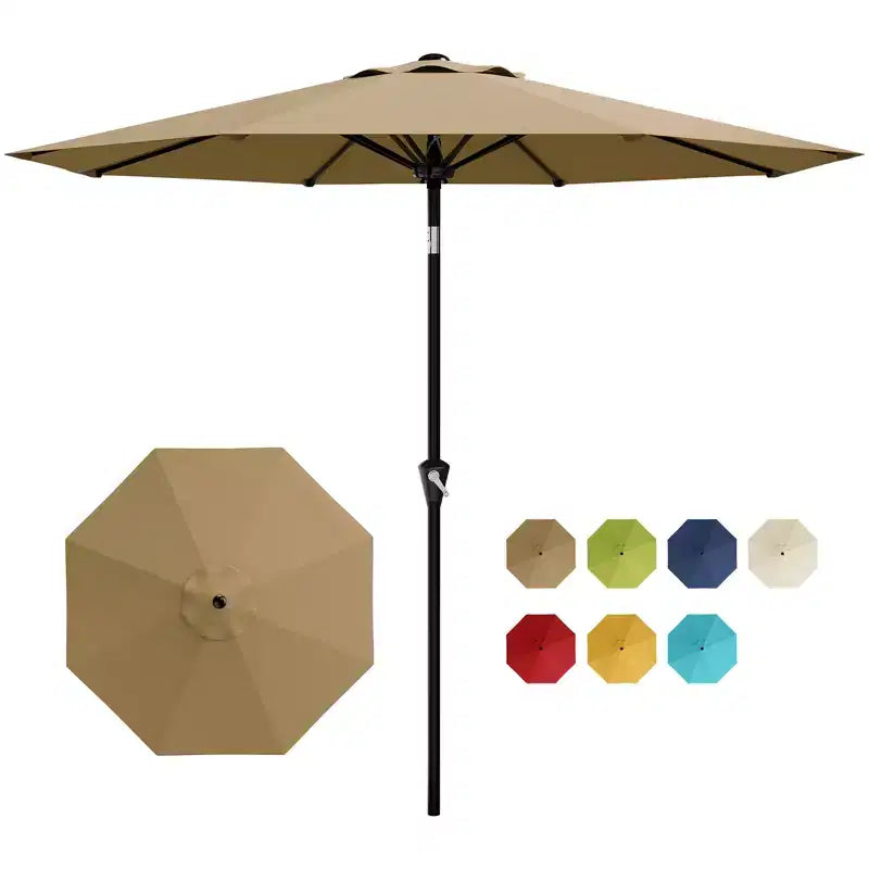 Parasol de Patio 10FT - Parasol d'extérieur avec manivelle fluide, bouton poussoir d'inclinaison et 8 baleines robustes, protection imperméable pour piscine, terrasse, jardin