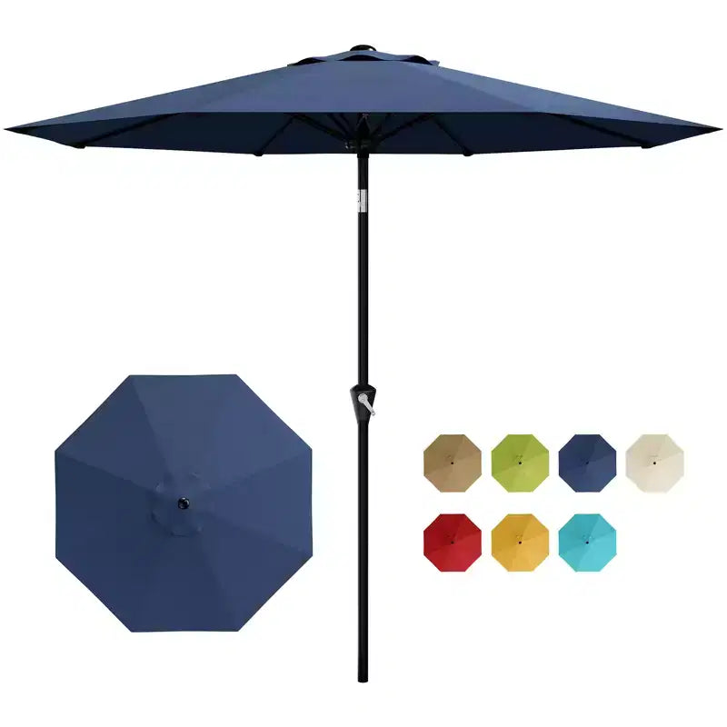 Parasol de Patio 10FT - Parasol d'extérieur avec manivelle fluide, bouton poussoir d'inclinaison et 8 baleines robustes, protection imperméable pour piscine, terrasse, jardin