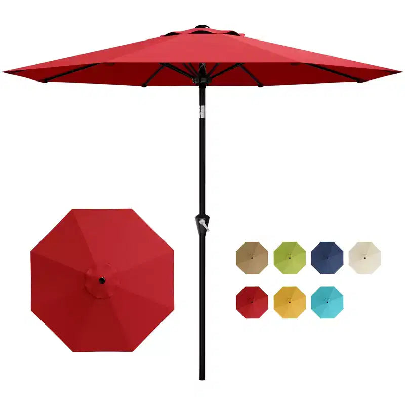 Parasol de Patio 10FT - Parasol d'extérieur avec manivelle fluide, bouton poussoir d'inclinaison et 8 baleines robustes, protection imperméable pour piscine, terrasse, jardin