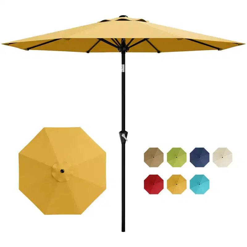 Parasol de Patio 10FT - Parasol d'extérieur avec manivelle fluide, bouton poussoir d'inclinaison et 8 baleines robustes, protection imperméable pour piscine, terrasse, jardin