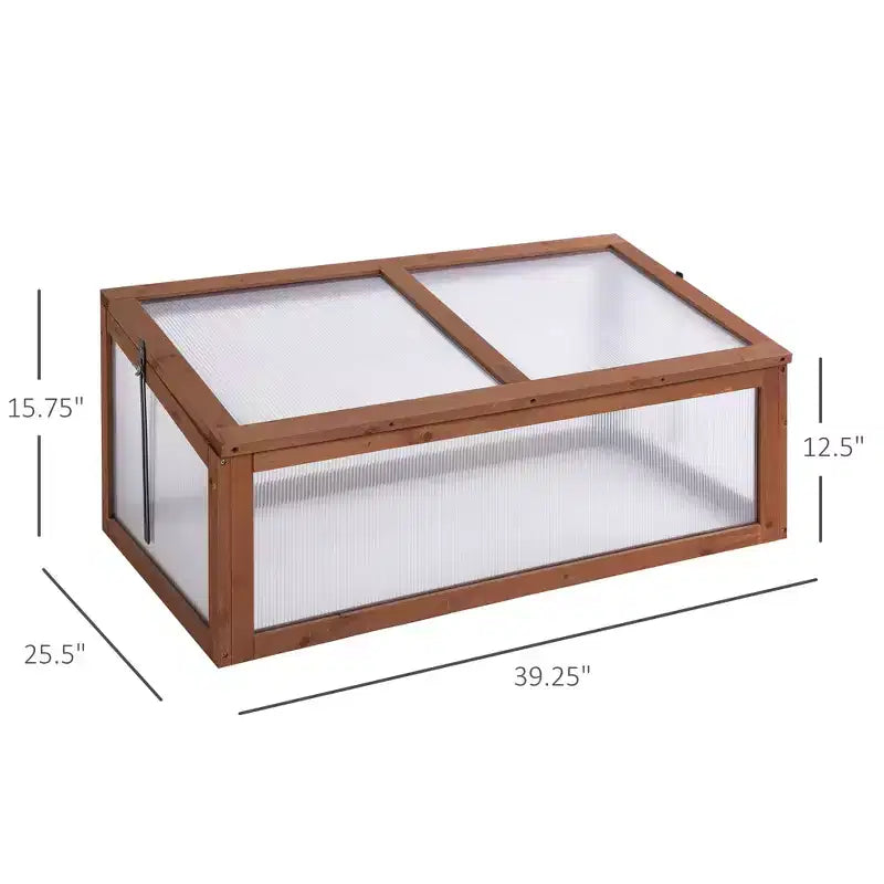 Serre froide en bois, mini-serre avec panneau en polycarbonate et cadre en bois massif, châssis froid, terrarium de jardin, 99 x 66 x 40 cm