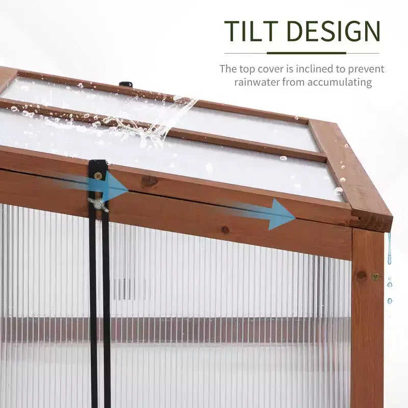 Serre froide en bois, mini-serre avec panneau en polycarbonate et cadre en bois massif, châssis froid, terrarium de jardin, 99 x 66 x 40 cm
