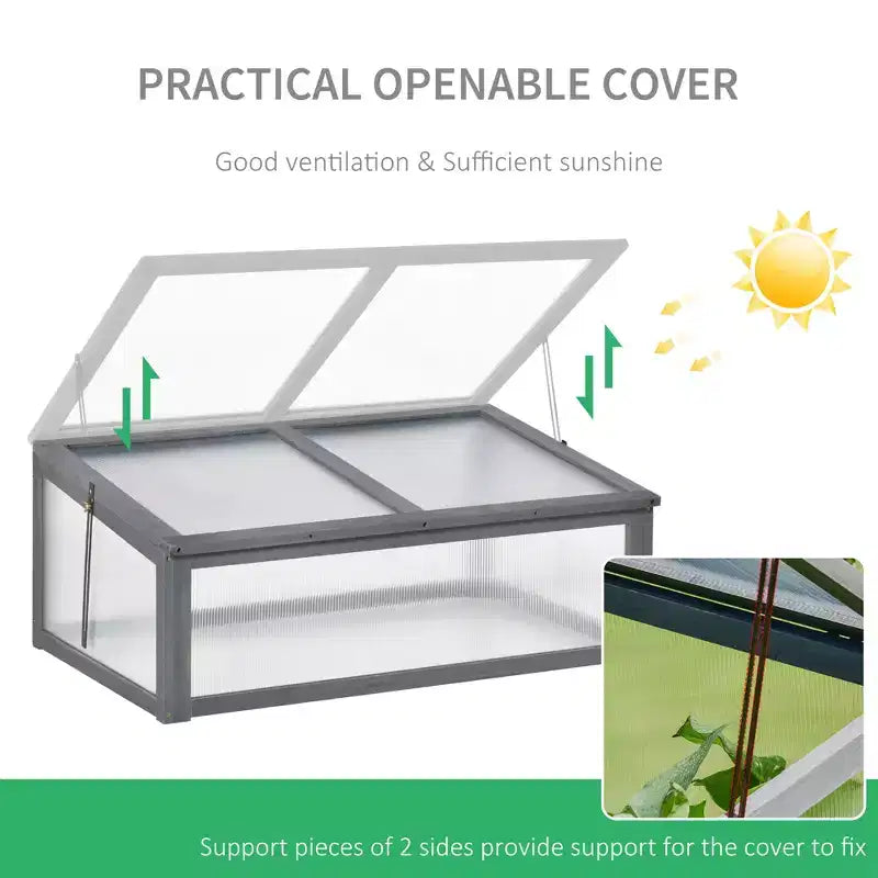 Serre froide en bois, mini-serre avec panneau en polycarbonate et cadre en bois massif, châssis froid, terrarium de jardin, 99 x 66 x 40 cm