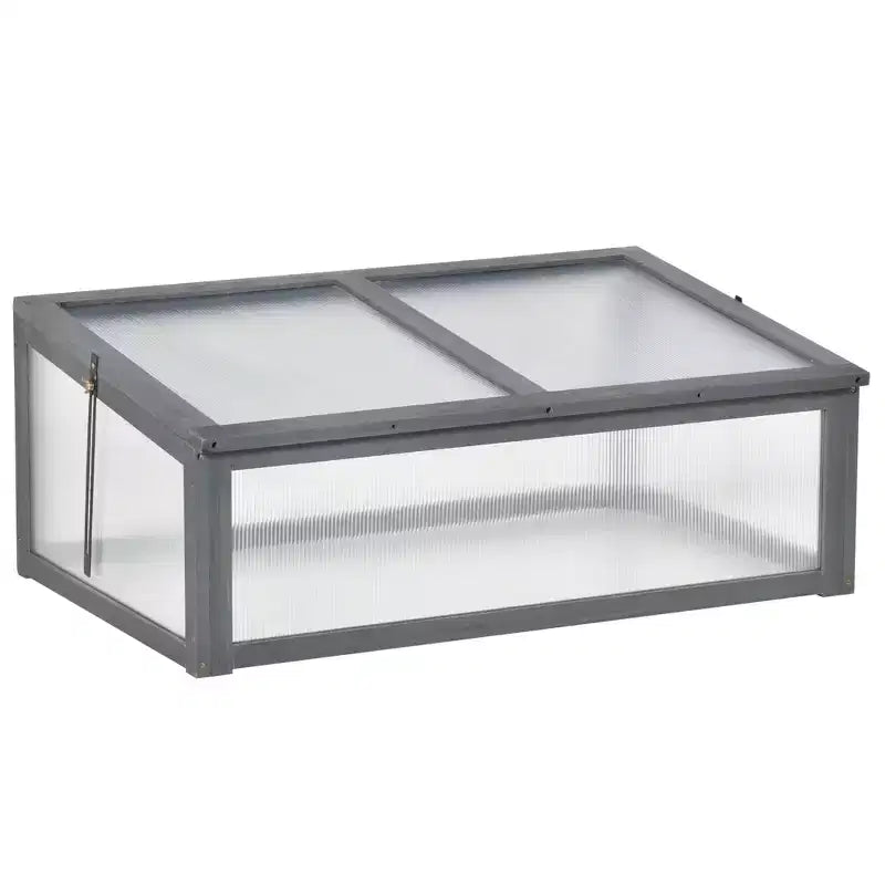 Serre froide en bois, mini-serre avec panneau en polycarbonate et cadre en bois massif, châssis froid, terrarium de jardin, 99 x 66 x 40 cm
