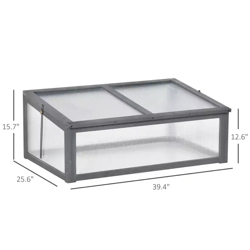 Serre froide en bois, mini-serre avec panneau en polycarbonate et cadre en bois massif, châssis froid, terrarium de jardin, 99 x 66 x 40 cm