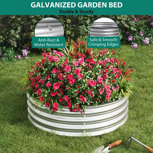 Lot de 3 Carrés Potagers Ronds en Métal surélevés, Jardinières sans Fond en Acier Galvanisé avec Bord en Caoutchouc, Faciles à Assembler pour l'Extérieur