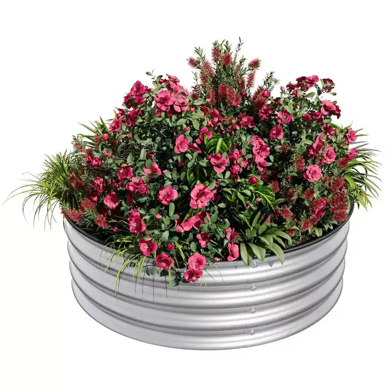 Lot de 3 Carrés Potagers Ronds en Métal surélevés, Jardinières sans Fond en Acier Galvanisé avec Bord en Caoutchouc, Faciles à Assembler pour l'Extérieur