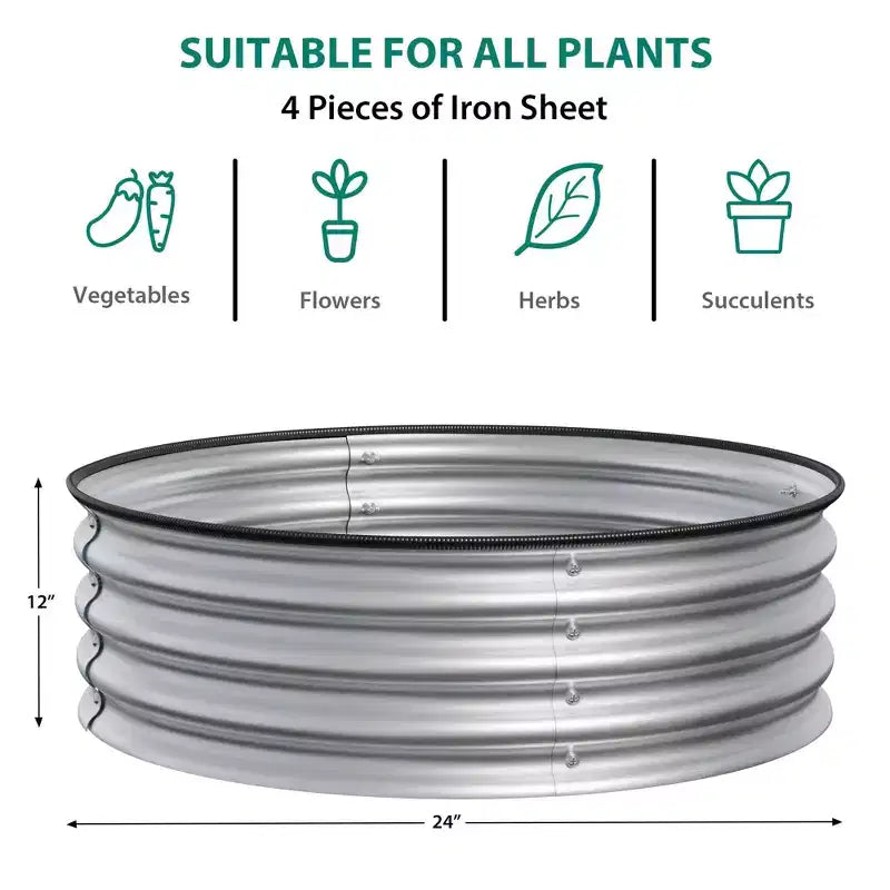 Lot de 3 Carrés Potagers Ronds en Métal surélevés, Jardinières sans Fond en Acier Galvanisé avec Bord en Caoutchouc, Faciles à Assembler pour l'Extérieur