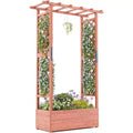 Wooden Elevated Garden Planter Box with Trellis,Sturdy Side Supports,Protective Canopy & 4 Drainage Holes for Climbing Plants,Vegetables