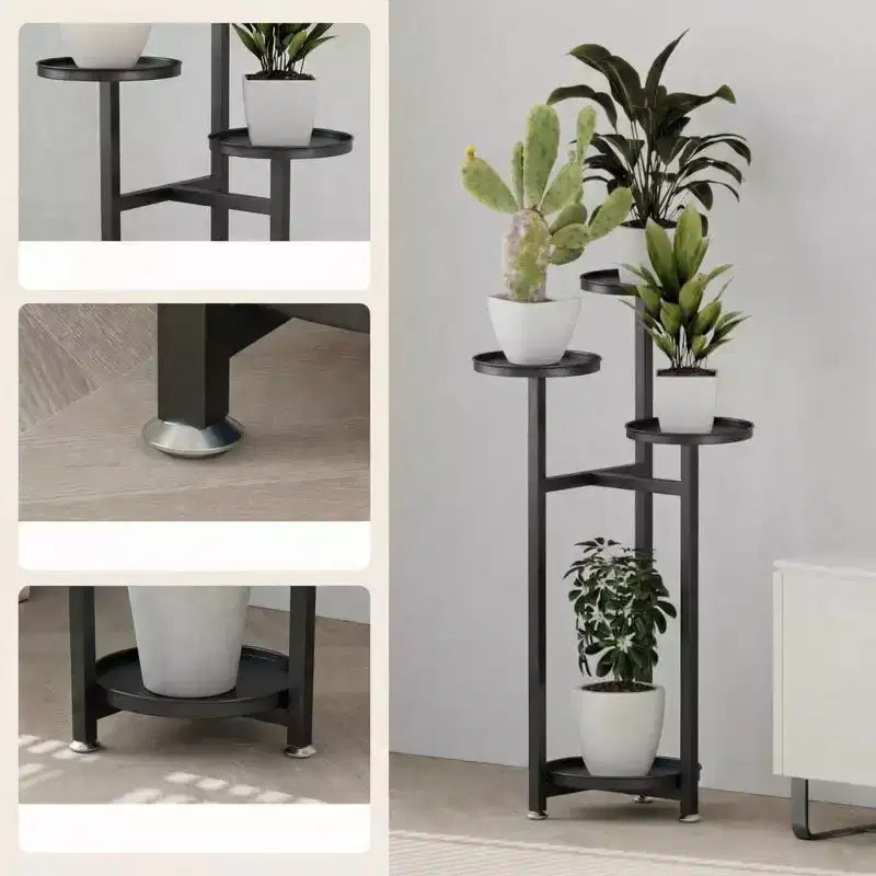 Étagère à plantes d'angle multicouche en métal, étagère à fleurs d'intérieur étagée de 80 x 120 cm avec pieds antidérapants