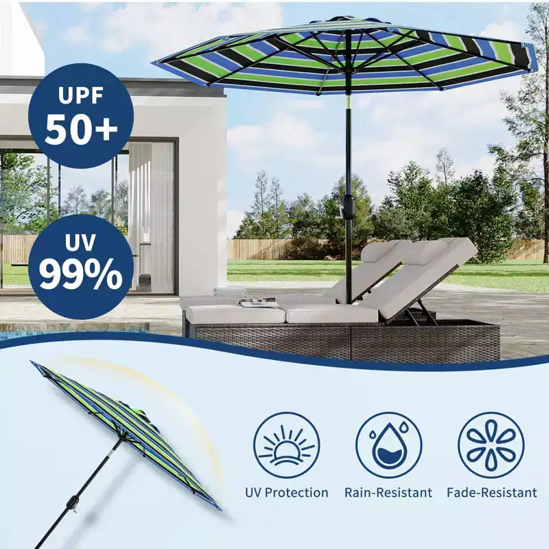 Parasol de terrasse de 2,74 m - Parasol de table d'extérieur avec 8 baleines robustes, manivelle et bouton d'inclinaison - Parasol droit pour piscine, terrasse, cour, jardin