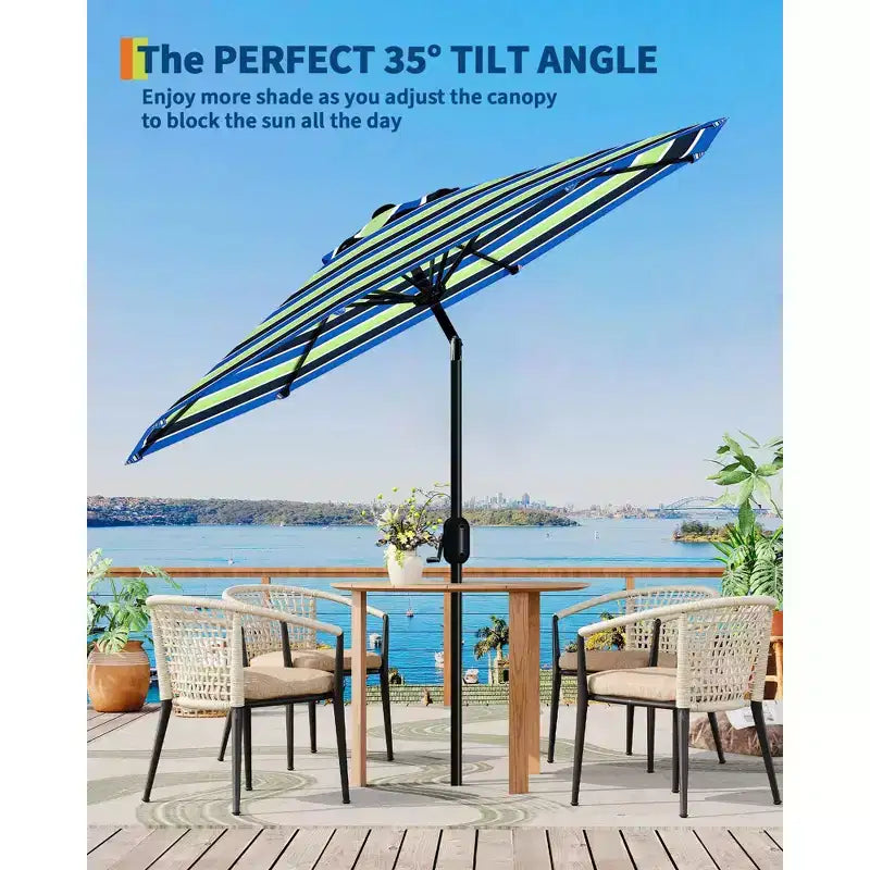 Parasol de terrasse de 2,74 m - Parasol de table d'extérieur avec 8 baleines robustes, manivelle et bouton d'inclinaison - Parasol droit pour piscine, terrasse, cour, jardin