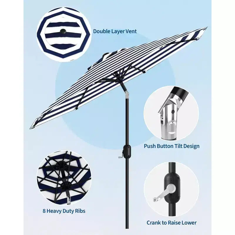 Parasol de terrasse de 2,74 m - Parasol de table d'extérieur avec 8 baleines robustes, manivelle et bouton d'inclinaison - Parasol droit pour piscine, terrasse, cour, jardin