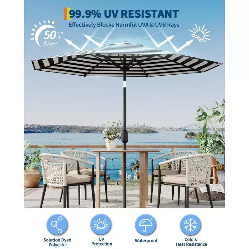 Parasol de terrasse de 2,74 m - Parasol de table d'extérieur avec 8 baleines robustes, manivelle et bouton d'inclinaison - Parasol droit pour piscine, terrasse, cour, jardin
