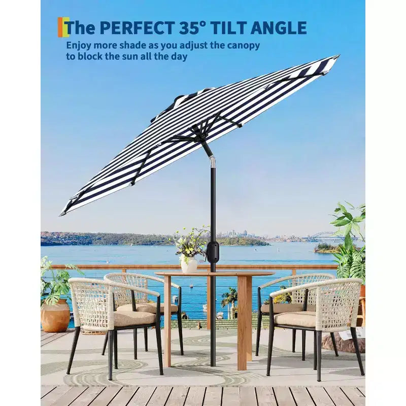 Parasol de terrasse de 2,74 m - Parasol de table d'extérieur avec 8 baleines robustes, manivelle et bouton d'inclinaison - Parasol droit pour piscine, terrasse, cour, jardin