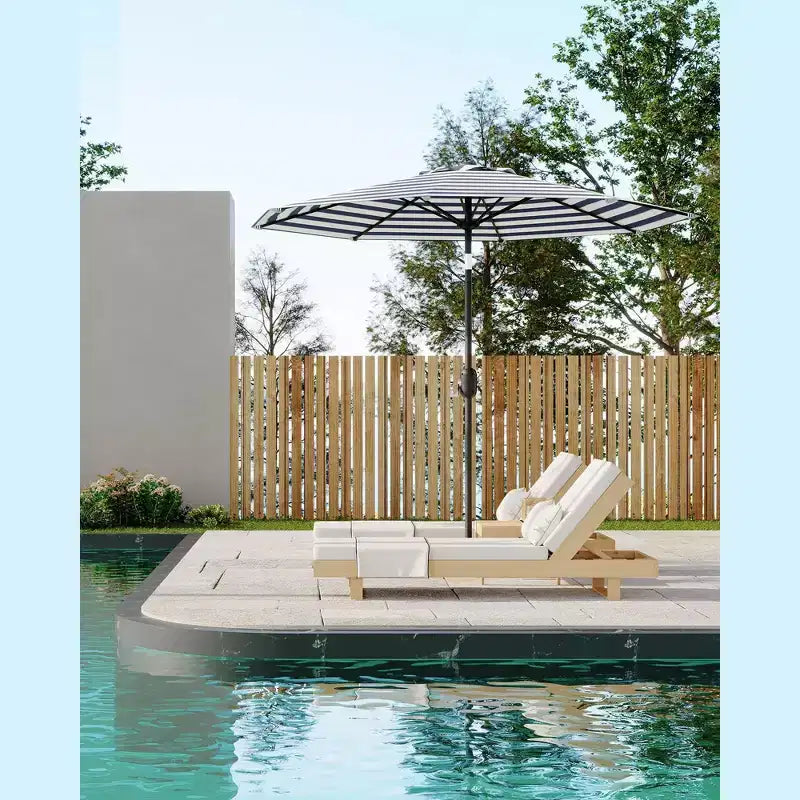Parasol de terrasse de 2,74 m - Parasol de table d'extérieur avec 8 baleines robustes, manivelle et bouton d'inclinaison - Parasol droit pour piscine, terrasse, cour, jardin