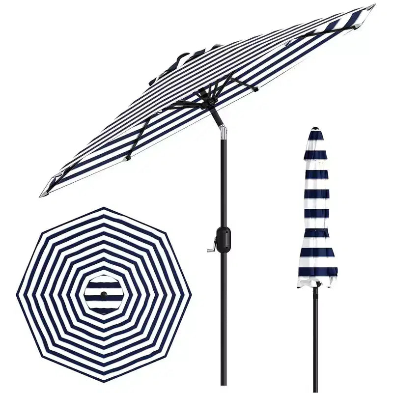 9Ft Patio Umbrella - 8 Sturdy Ribs Outdoor Table Umbrella with Crank Lift & Push Button Tilt - Market Umbrella for Pool, Deck, Yard, Garden